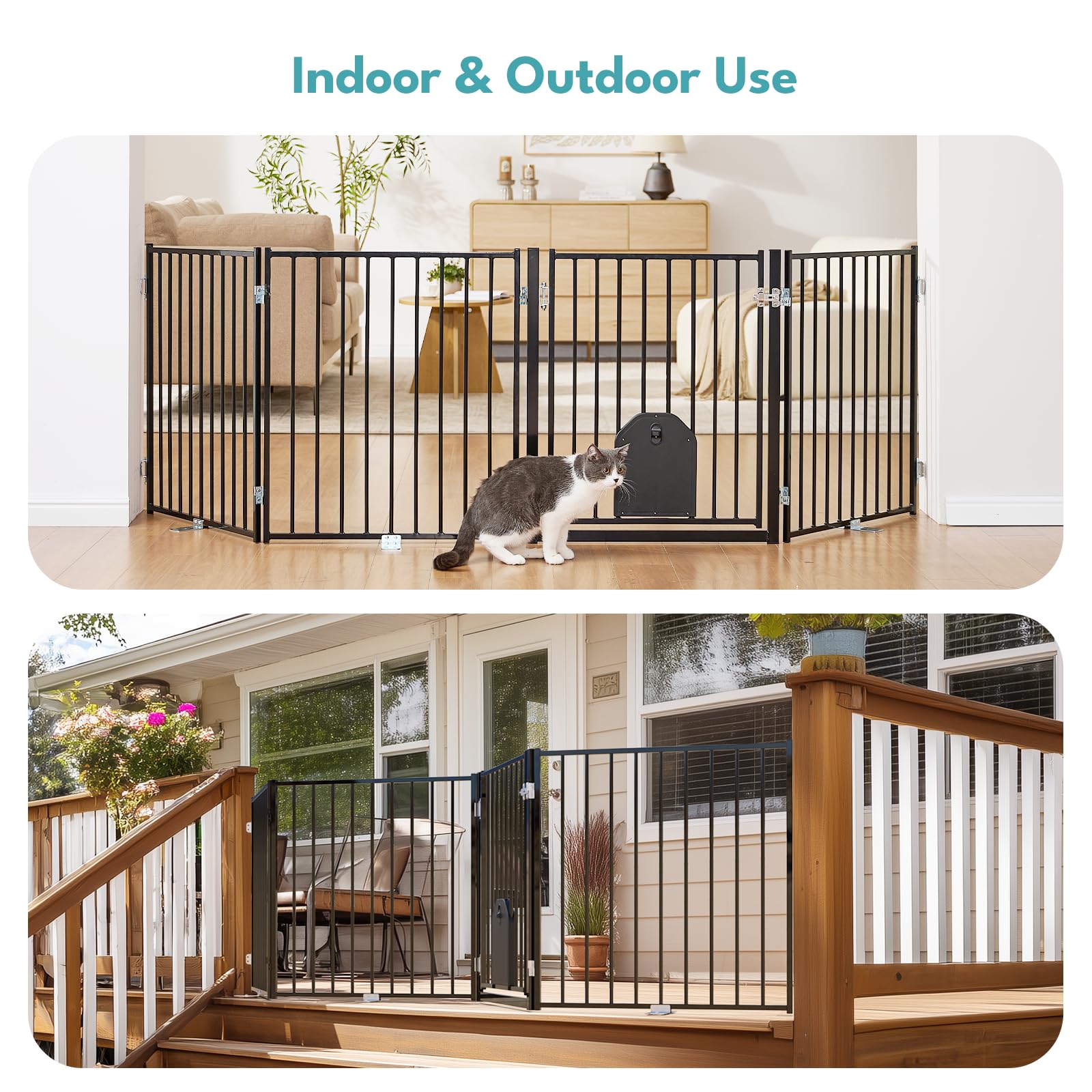 No Pawblems dog gate includes a small pet door for easy access.