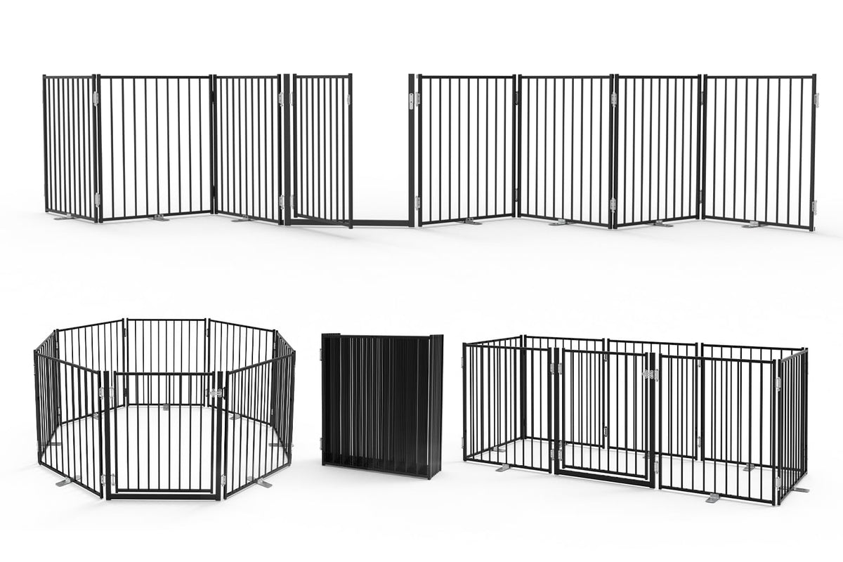 No Pawblems dog gate wide-assembly demonstrates flexible freestanding setup for doorways and arches.
