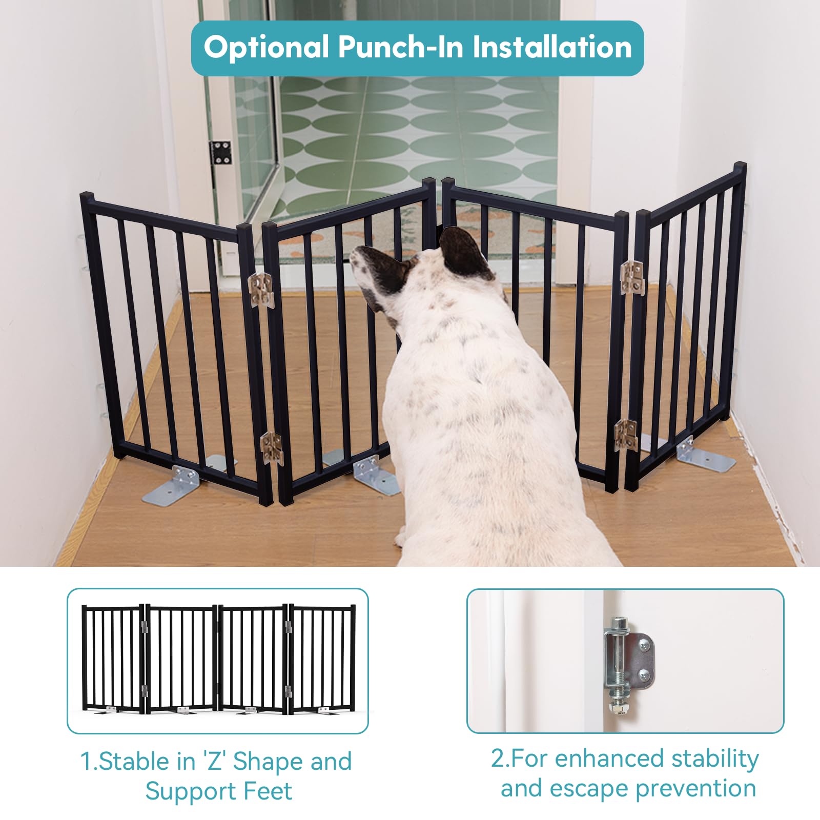 No Pawblems foldable gate with 360-degree hinges enables flexible room layouts.