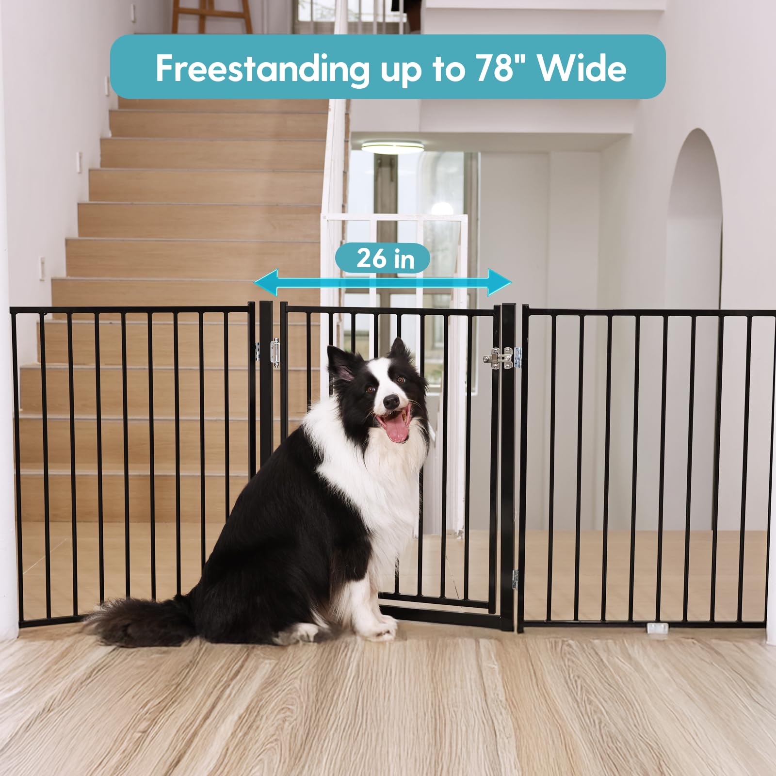 No Pawblems foldable dog gate with 360-degree hinges for versatile shaping