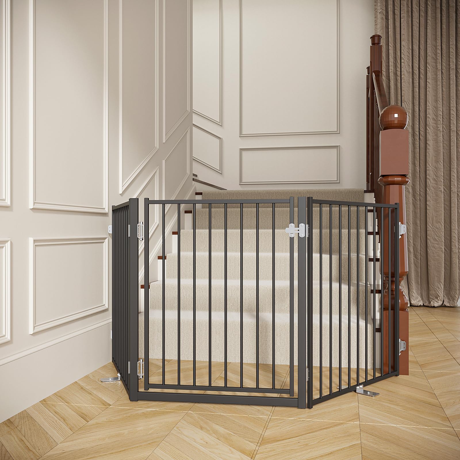 No Pawblems free-standing dog gate 30-inch tall blocks stairs and doorways