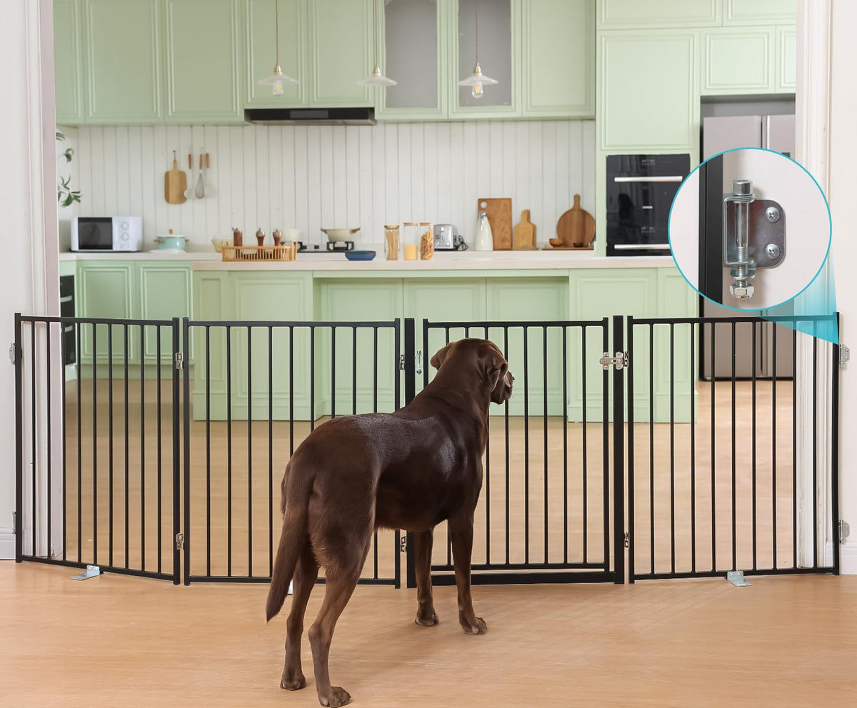No Pawblems free-standing dog gate side view shows 30-inch height for containment