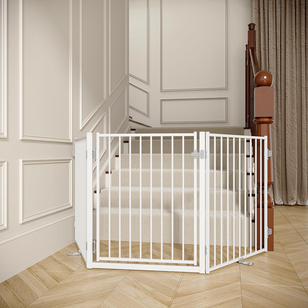No Pawblems free-standing gate with stand shows durable metal construction for indoor use
