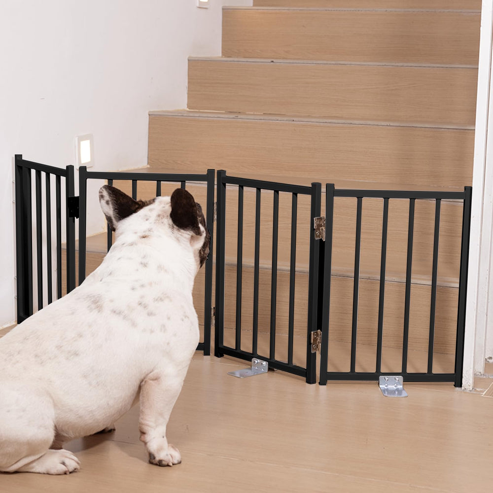 No Pawblems free-standing short dog gate, 16.5-inch height, ideal for containing small dogs.