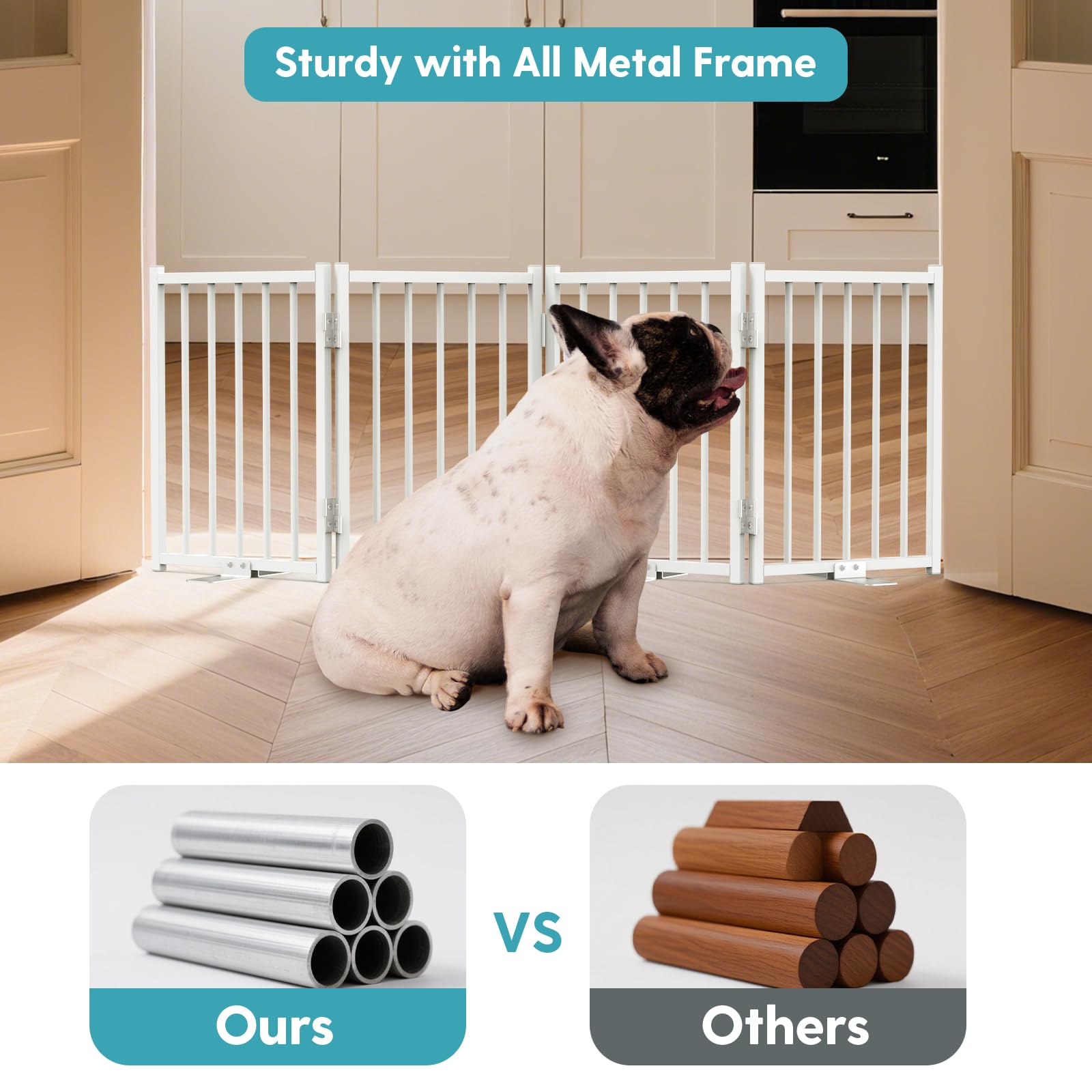 No Pawblems 16.5-inch height gate keeps small dogs contained and visible in living spaces.