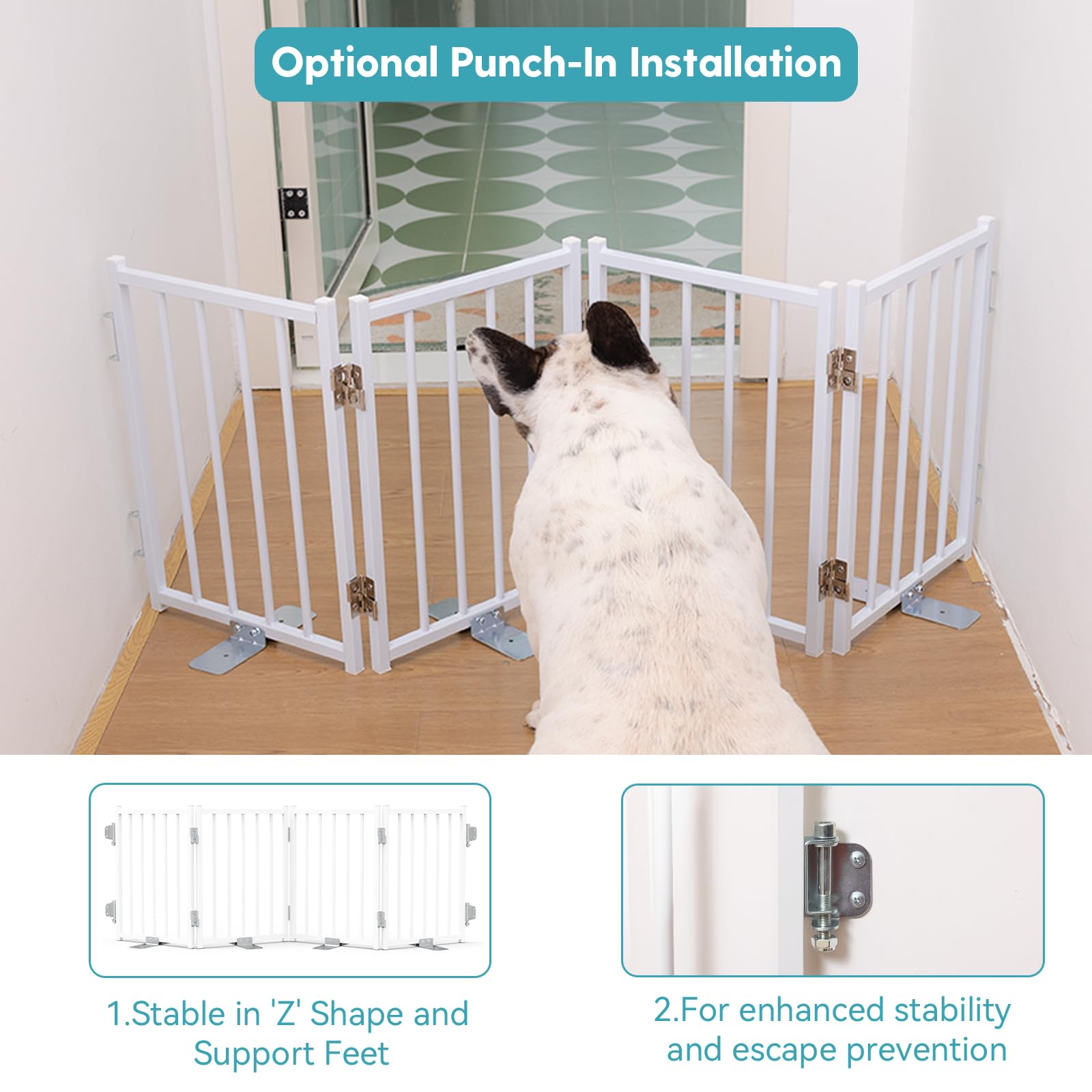 No Pawblems gate features sturdy metal support feet to prevent tipping on floors and thresholds.