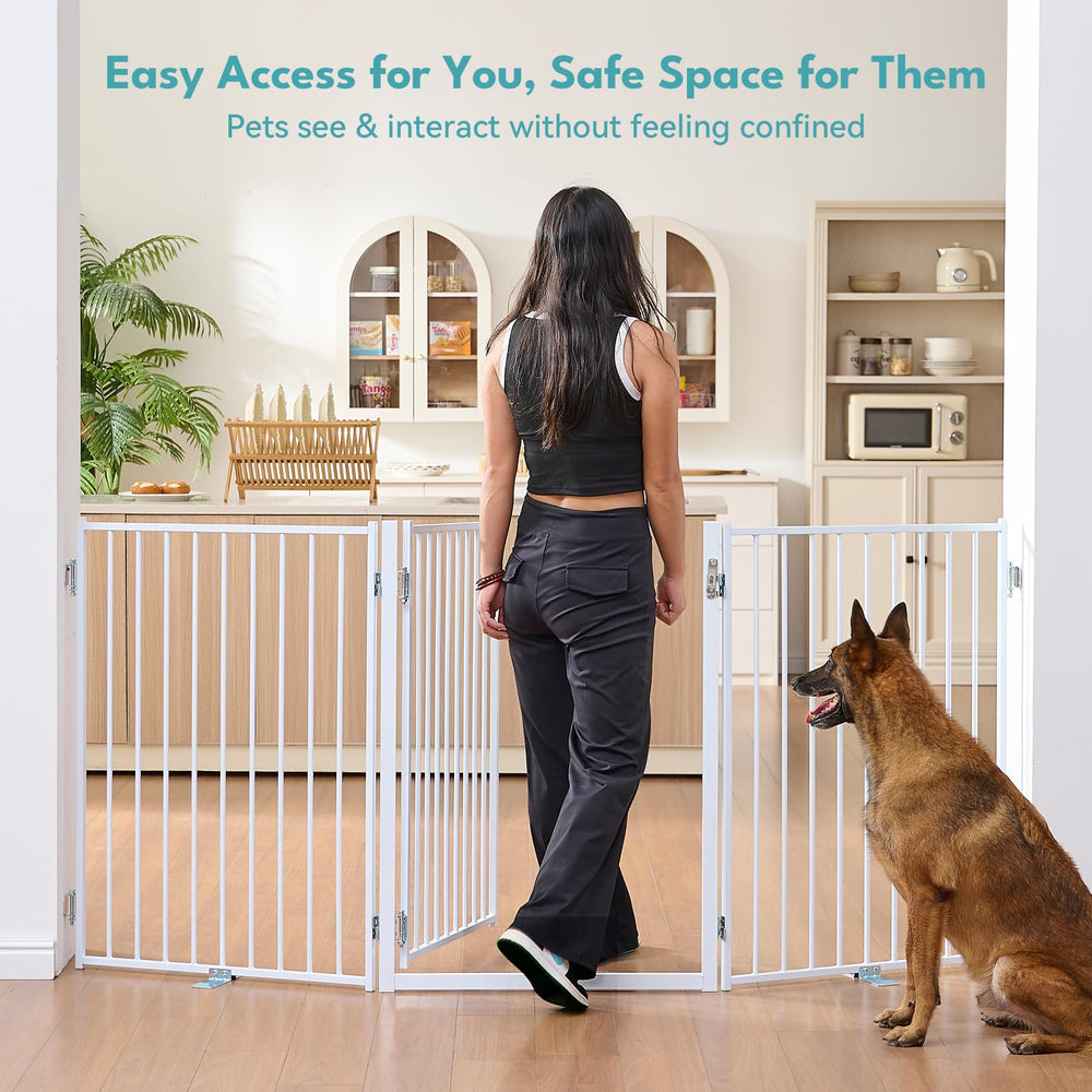 No Pawblems gate used on a deck for outdoor pet containment.