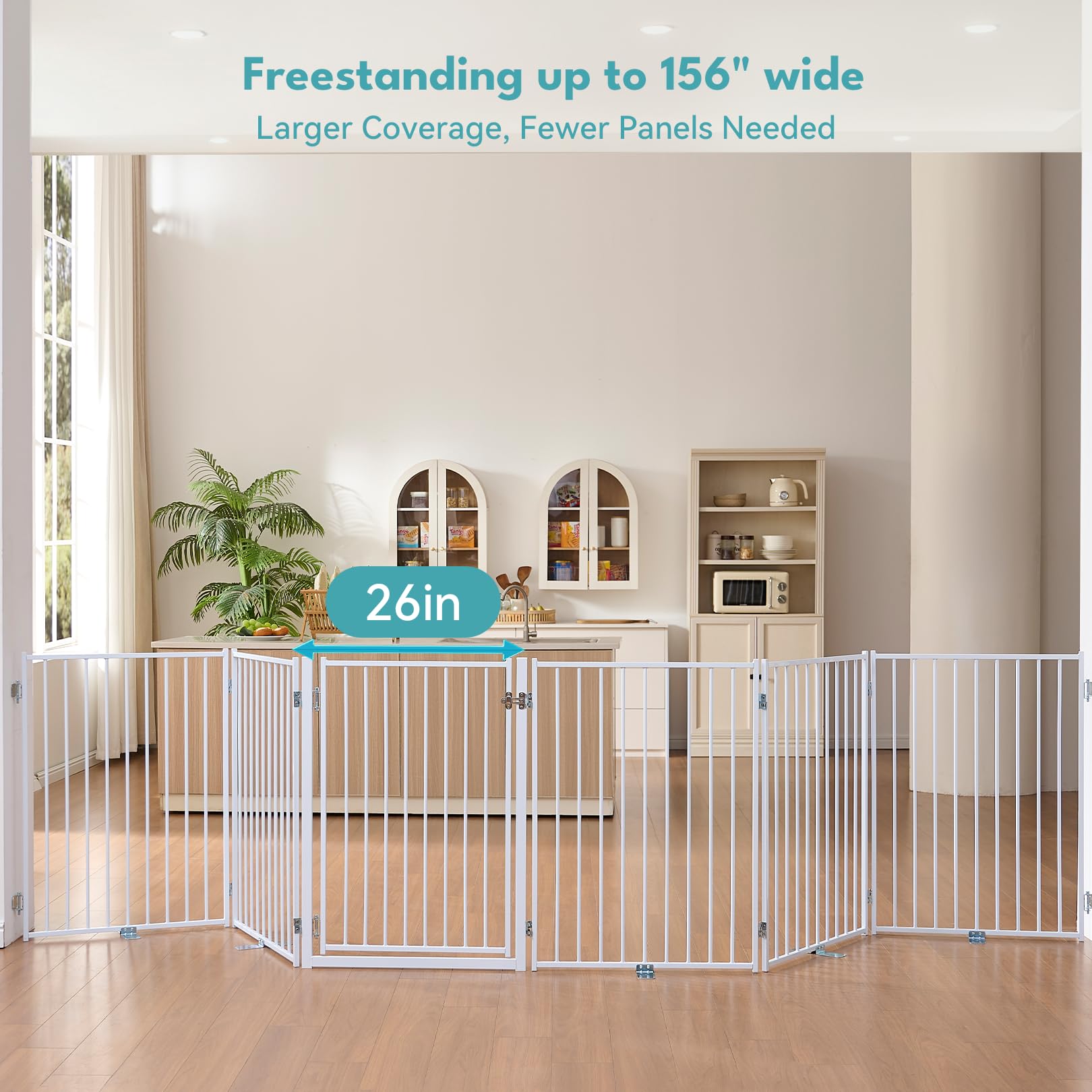 No Pawlems gate walk-through door enables easy entry while keeping pets contained.
