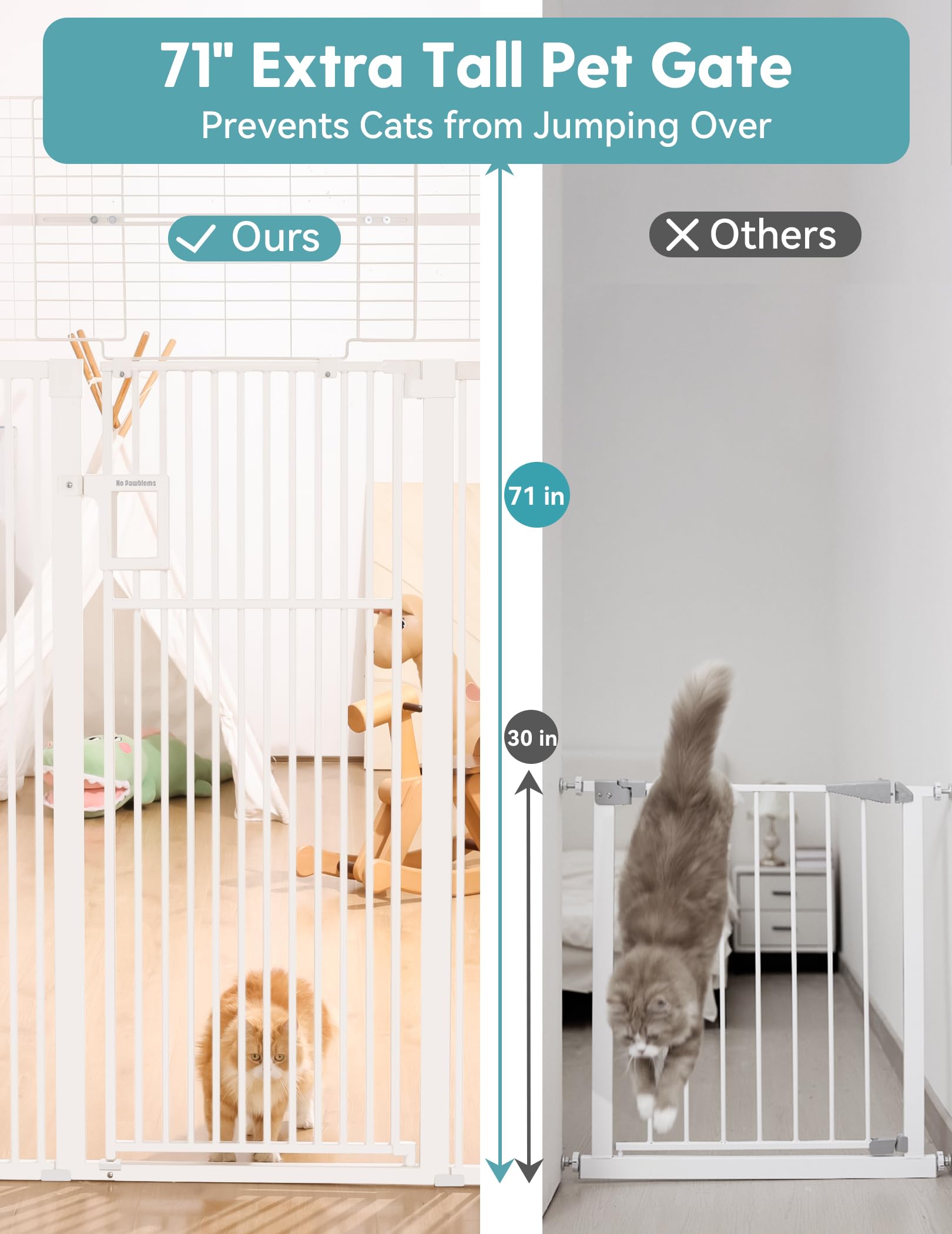 No Pawblems upgraded 71in gate extensions shown for adjusting width to fit openings