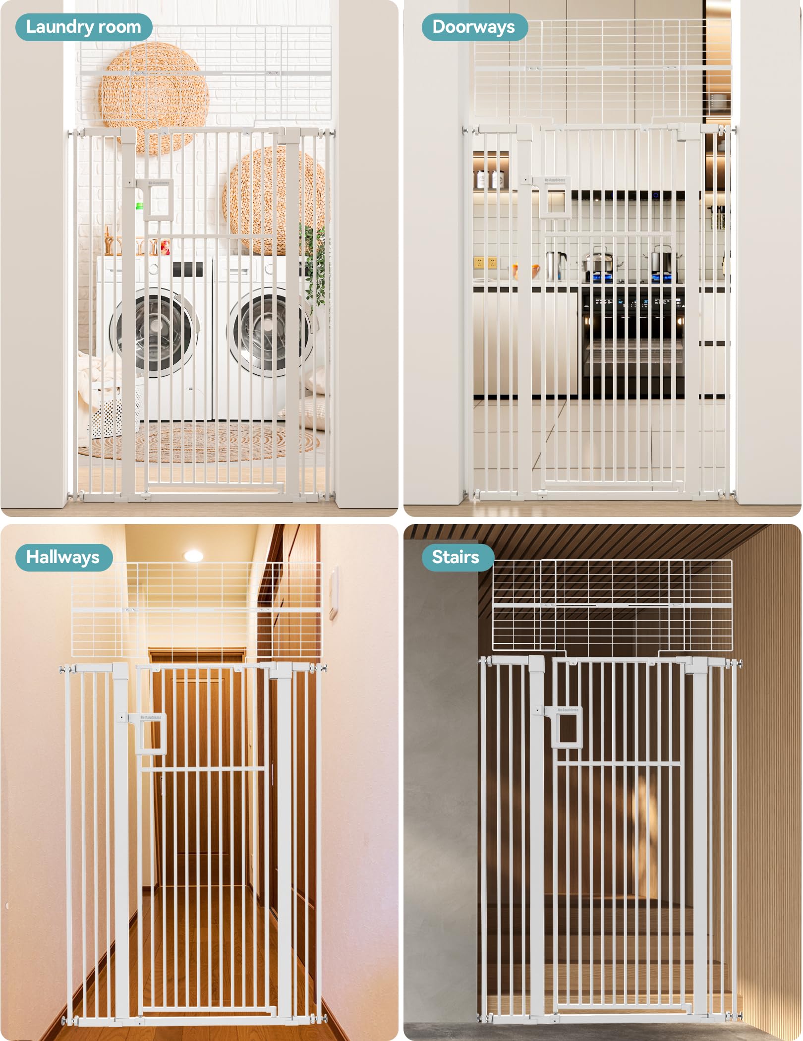 No PawProblems white finish on 71in gate blends with interior décor