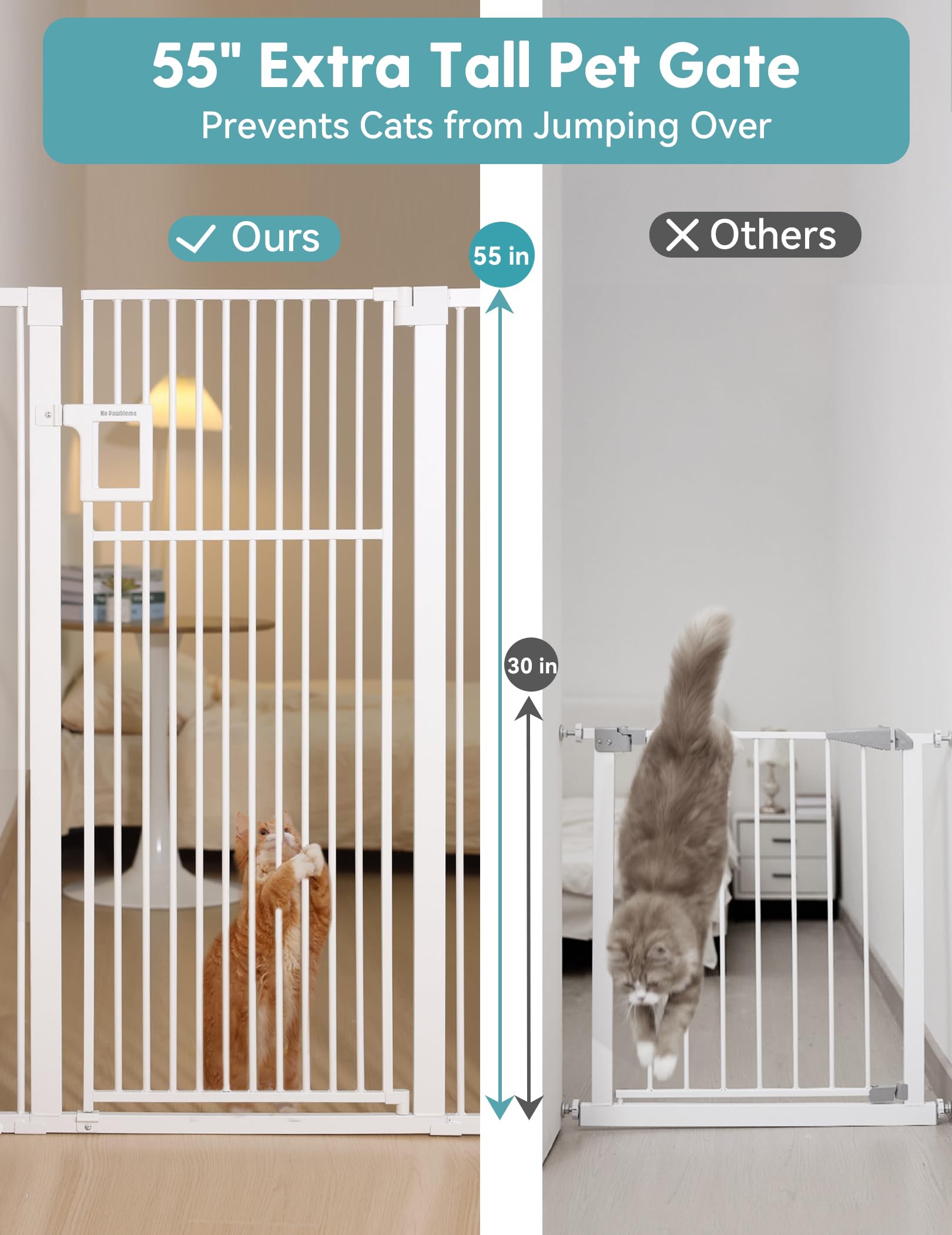 No Pawblems Upgraded 1.37-inch ultra-narrow gaps prevent pet escapes