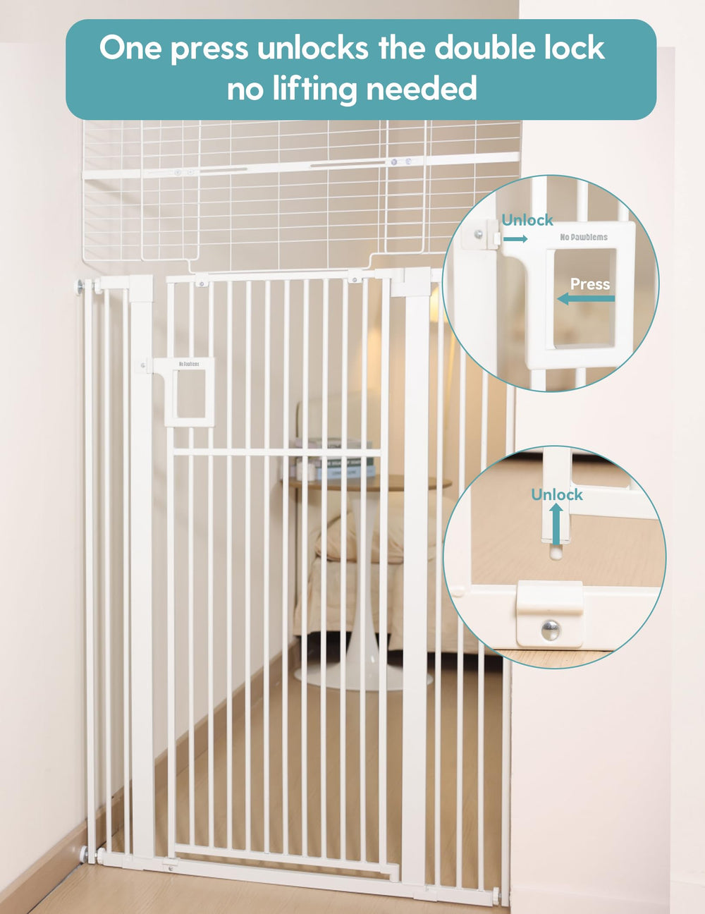 Auto-close feature on No PawProblems 71in gate demonstrated for hands-free passage