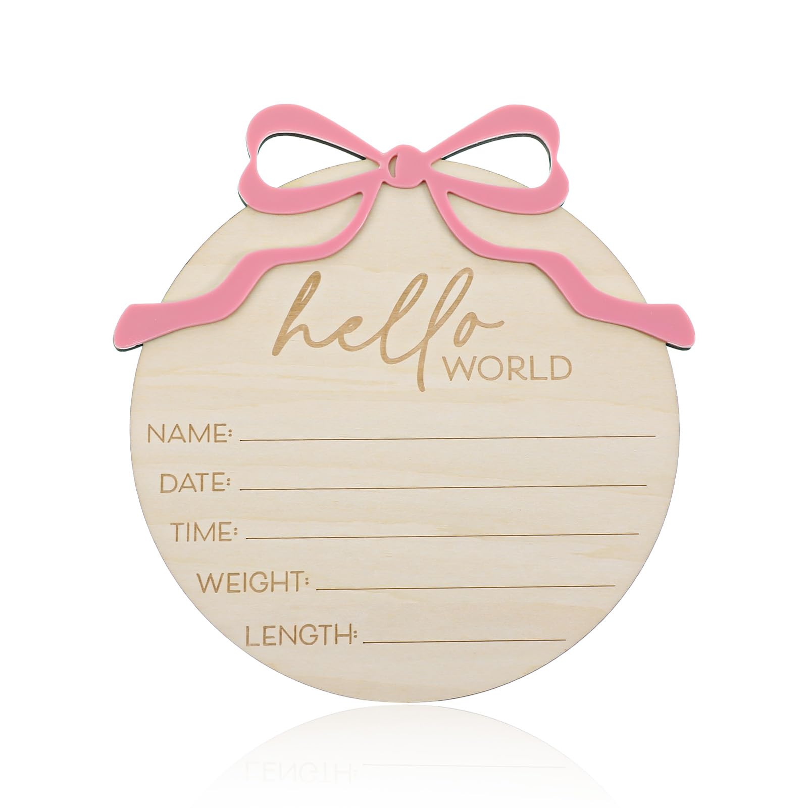 Nogeqi Hello World sign with pink bow serves as a charming baby photo prop keepsake.