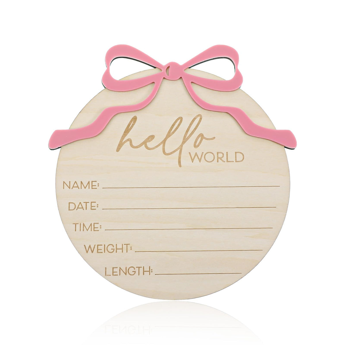 Nogeqi Hello World sign with pink bow serves as a charming baby photo prop keepsake.