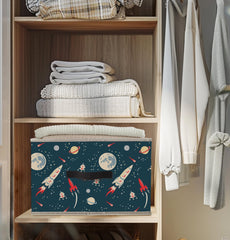 Nogrit Space Airship Rocket Storage Bins Box folded-flat for compact travel and packing.