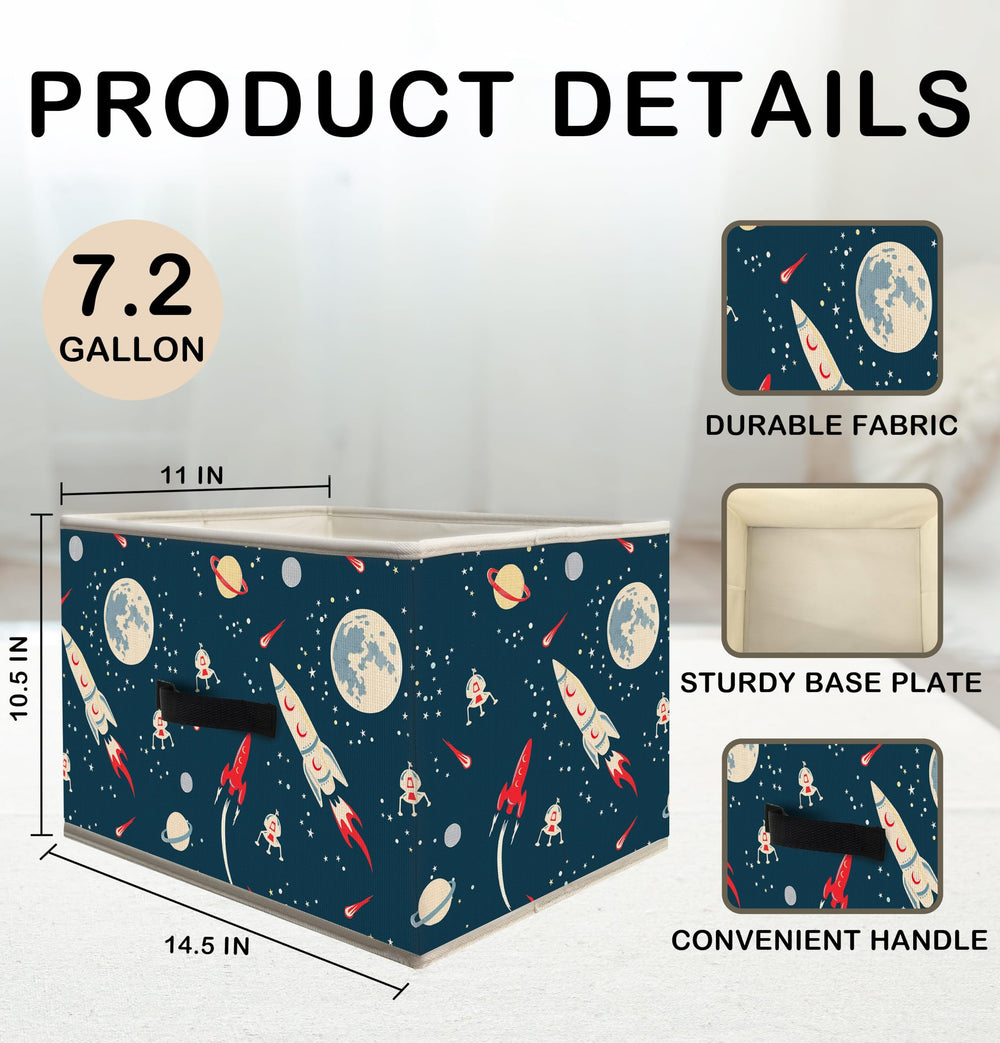 Nogrit Space Airship Rocket Storage Bins Box tucked in closet keeps clothes organized.