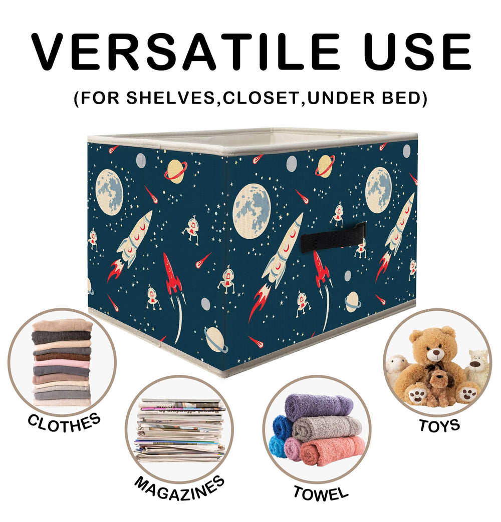 Nogrit Space Airship Rocket Storage Bins Box open-top design enables quick-access storage for essentials.