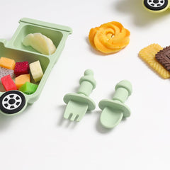 Nohlerlife baby feeding set includes fork and spoon for self-feeding.