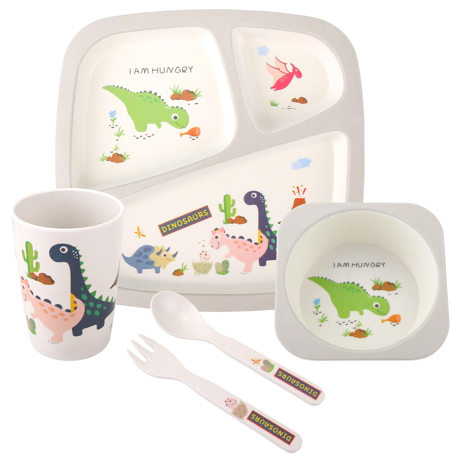 Nohlerlife dinosaurs kids tableware plate highlights easy self-feeding during meals.