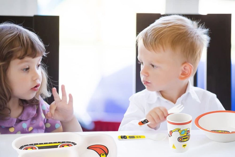 nohlerlife construction-truck-pattern tableware sparks imagination during meals and play