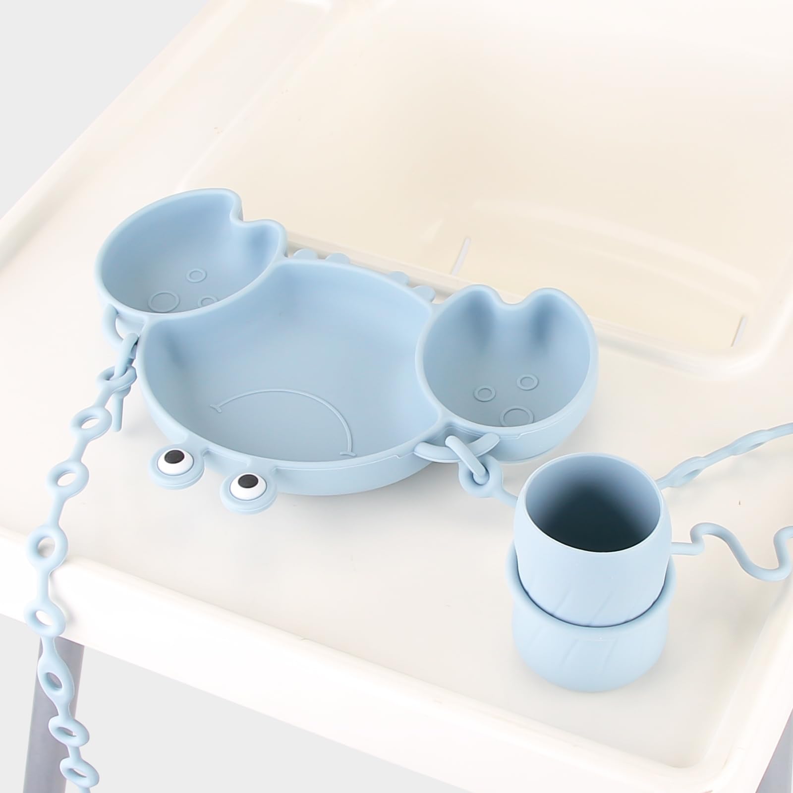 Nohlerlife safety straps blue keep utensils off the floor during meals.