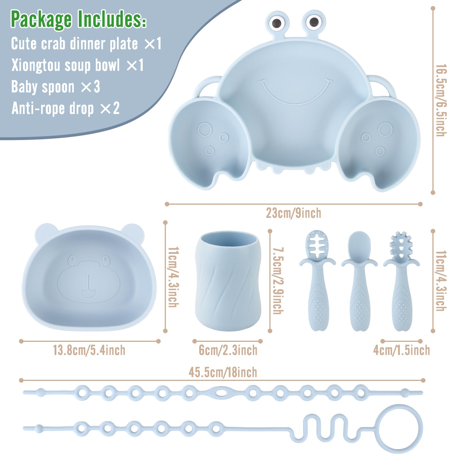 Nohlerlife silicone set blue smooth wipe-clean surface for quick after-meal cleaning.