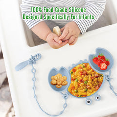 Nohlerlife silicone baby feeding set suction bowl blue keeps bowls in place during self-feeding.