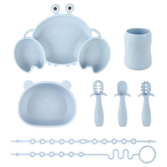 Nohlerlife silicone baby feeding set suction plate blue ensures mess-free meals for quick cleanup.