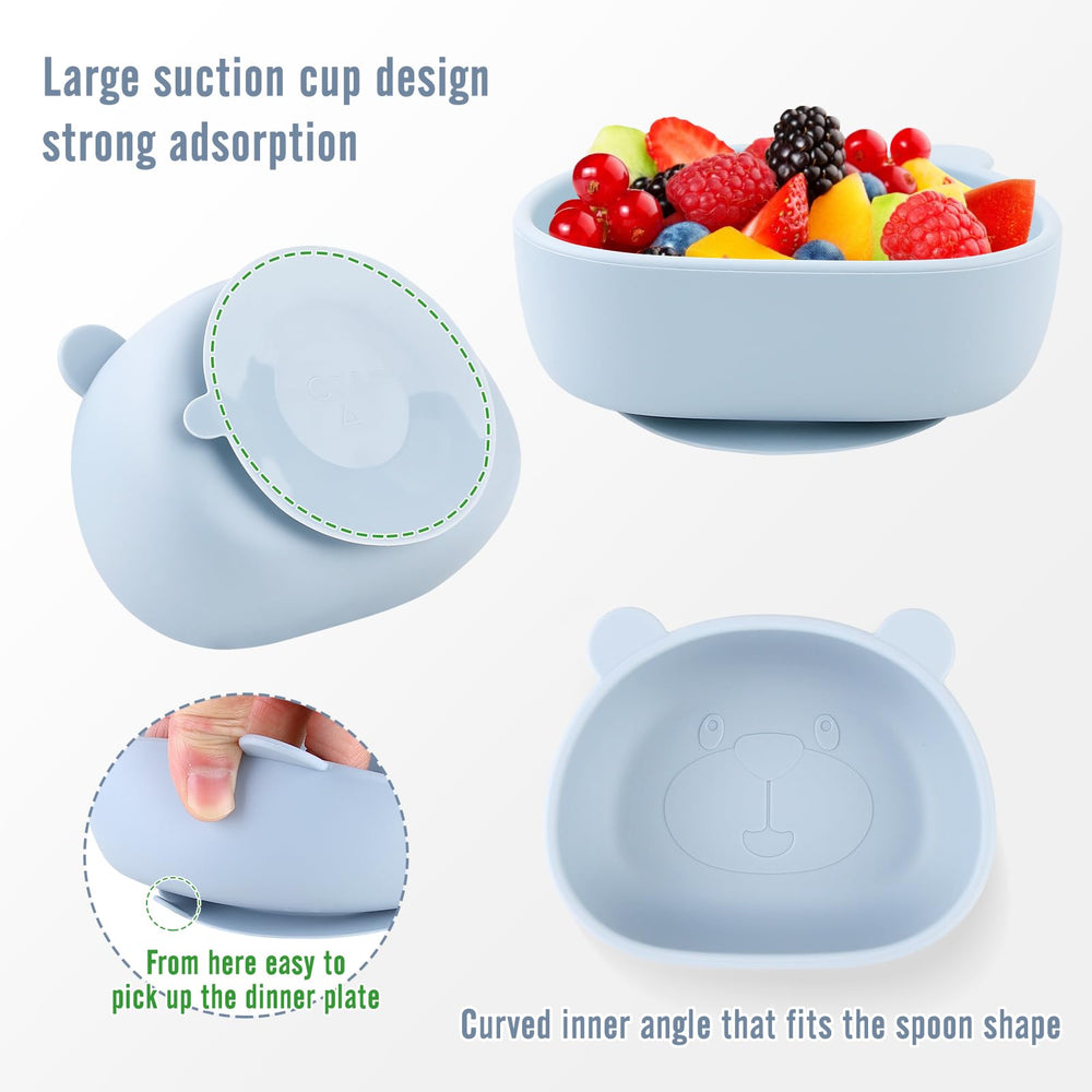Nohlerlife compact-blue feeding set stores neatly for travel and daycare.