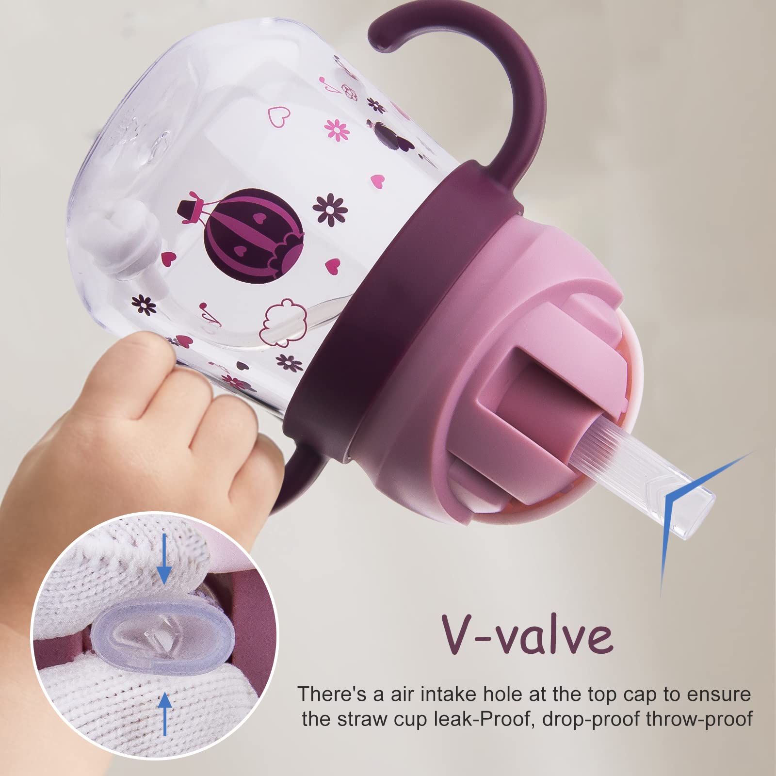 nohlerlife sippy cup leak-proof lid and V-shaped spout prevent spills during travel