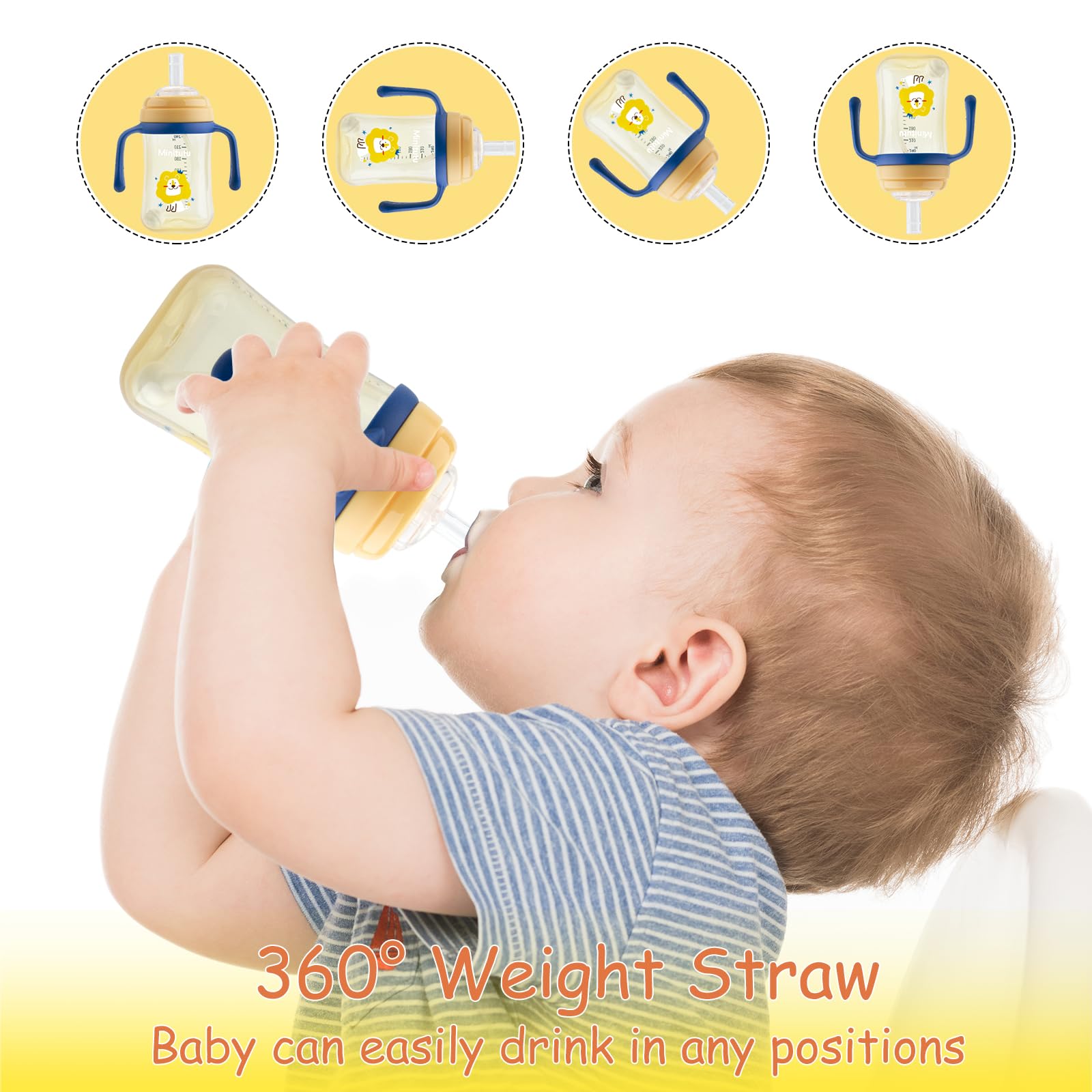 nohlerlife sippy cup yellow handles closeup for easy-grip tiny hands