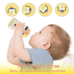 nohlerlife sippy cup yellow handles closeup for easy-grip tiny hands