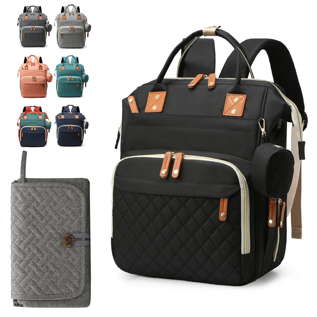 Noiclub diaper bag backpack in black front view with organized pockets for on-the-go parenting.
