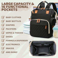 Noiclub black diaper bag backpack side pocket detail highlights quick-access storage.