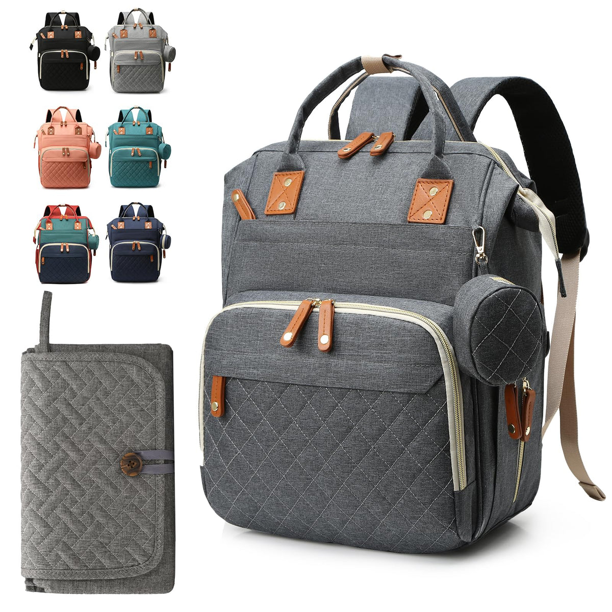 Noiclub diaper bag backpack dark gray front pocket for quick essentials.