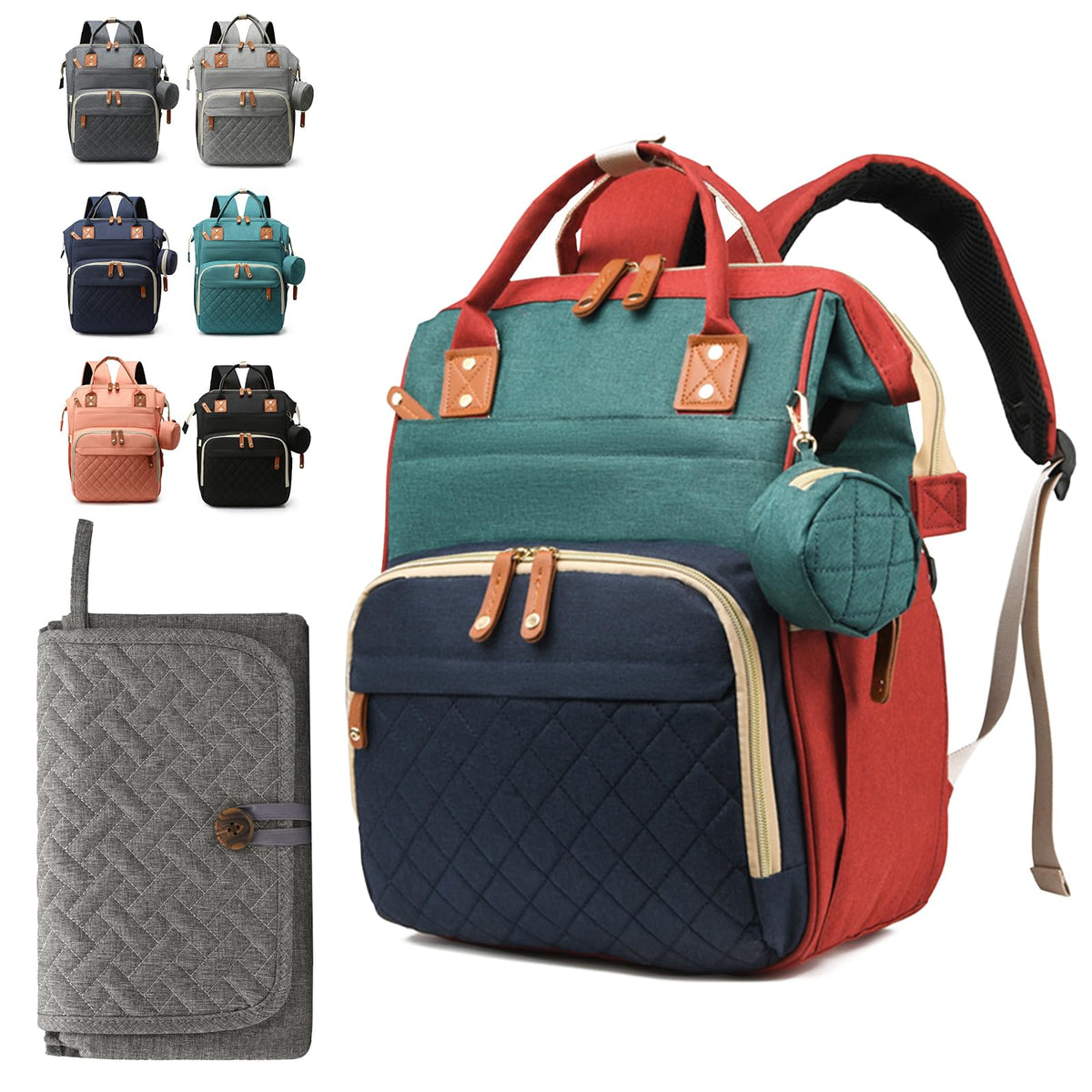 Noiclub diaper bag backpack multicolor open shows spacious main compartment for days out