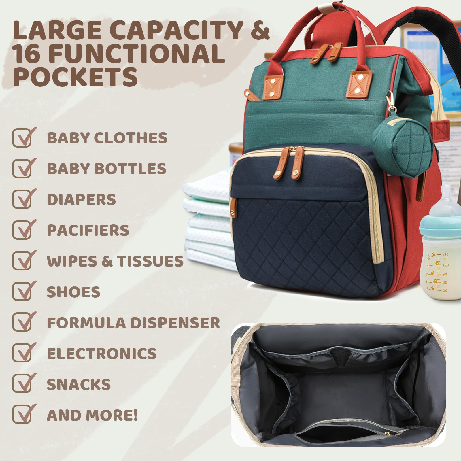 Noiclub diaper bag changing pad waterproof included for quick on the go changes