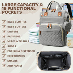 Noiclub gray diaper bag backpack back view emphasizes comfortable padded straps for long wear.