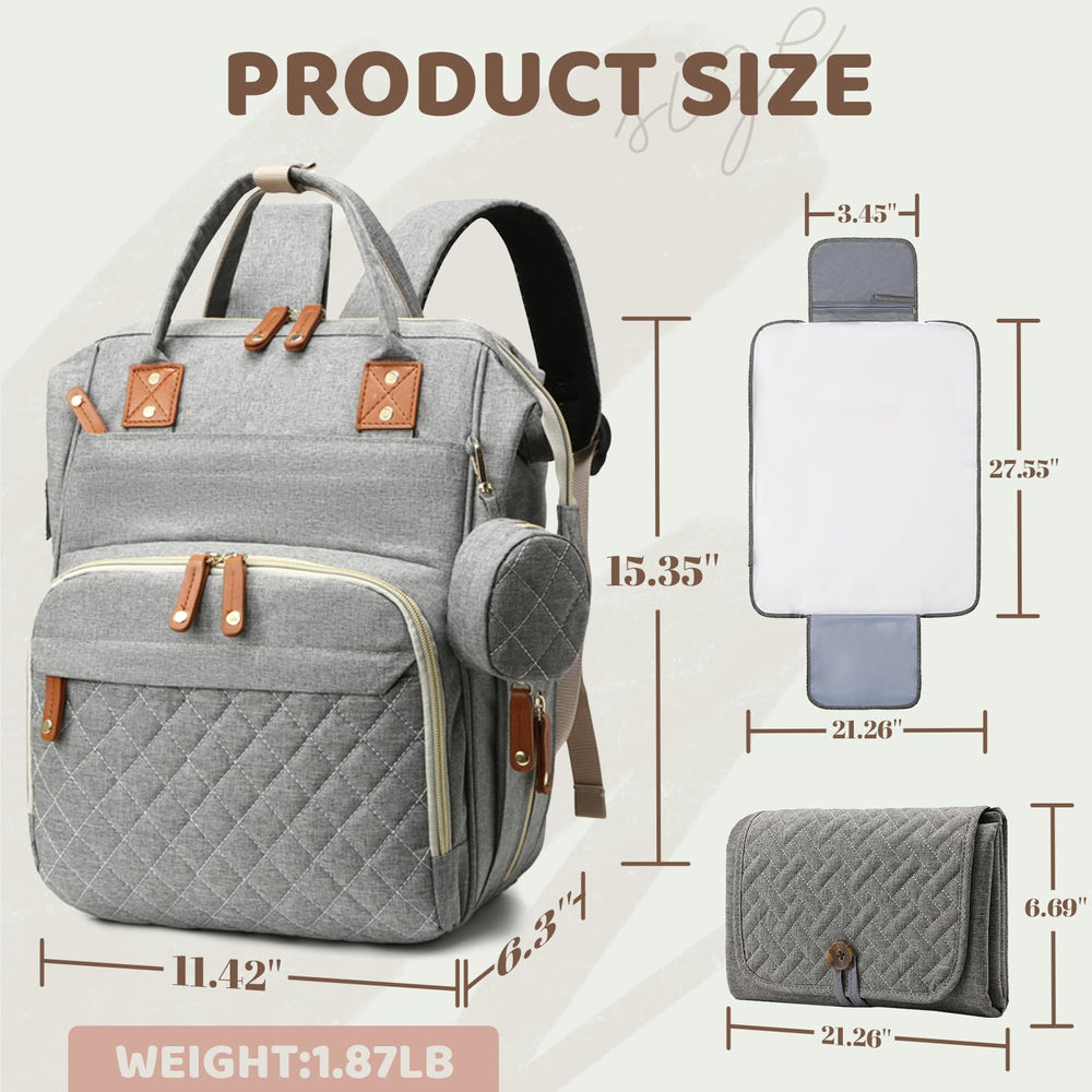 Noiclub gray diaper bag backpack shoulder straps provide comfortable all-day carry.