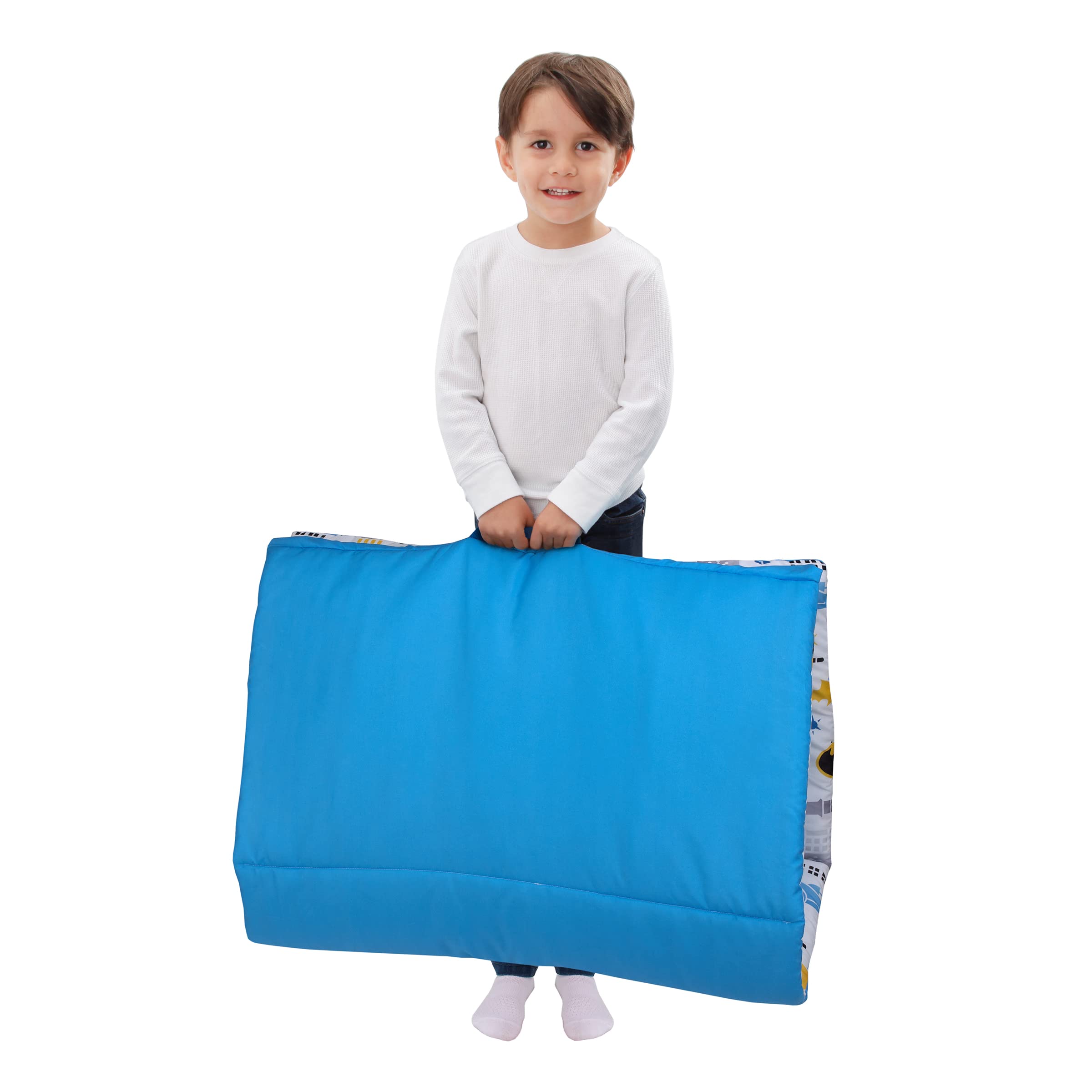 NoJo Batman nap mat attached pillowcase fits a standard pillow.