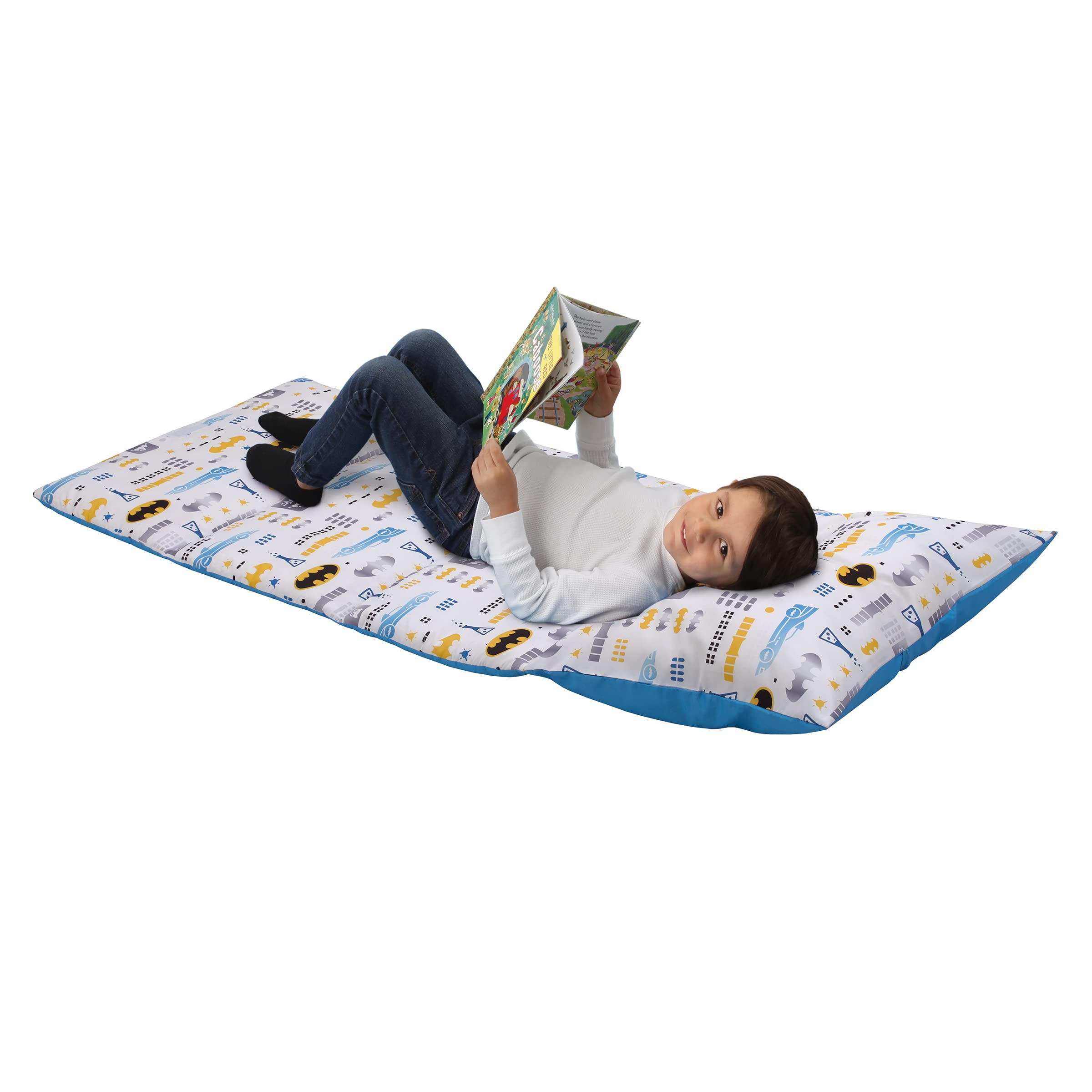 NoJo Batman nap mat Bat-Signal pattern for playful comfort.