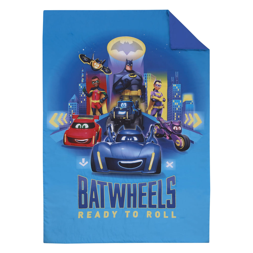 NoJo Batwheels fitted sheet showcasing playful pattern for secure toddler crib compatibility