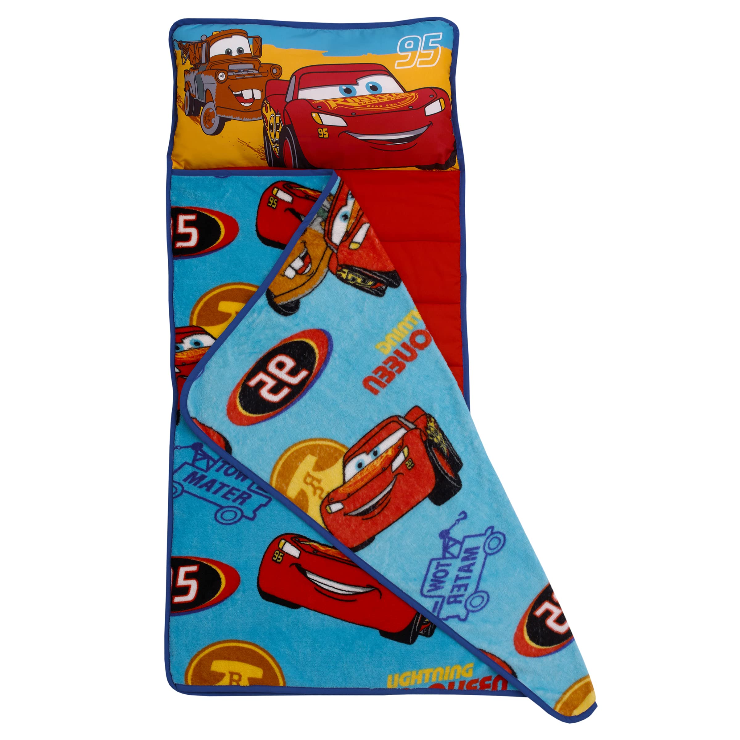 NoJo Disney Cars nap mat featuring Tow Mater supports cozy rest during travel and sleepovers.