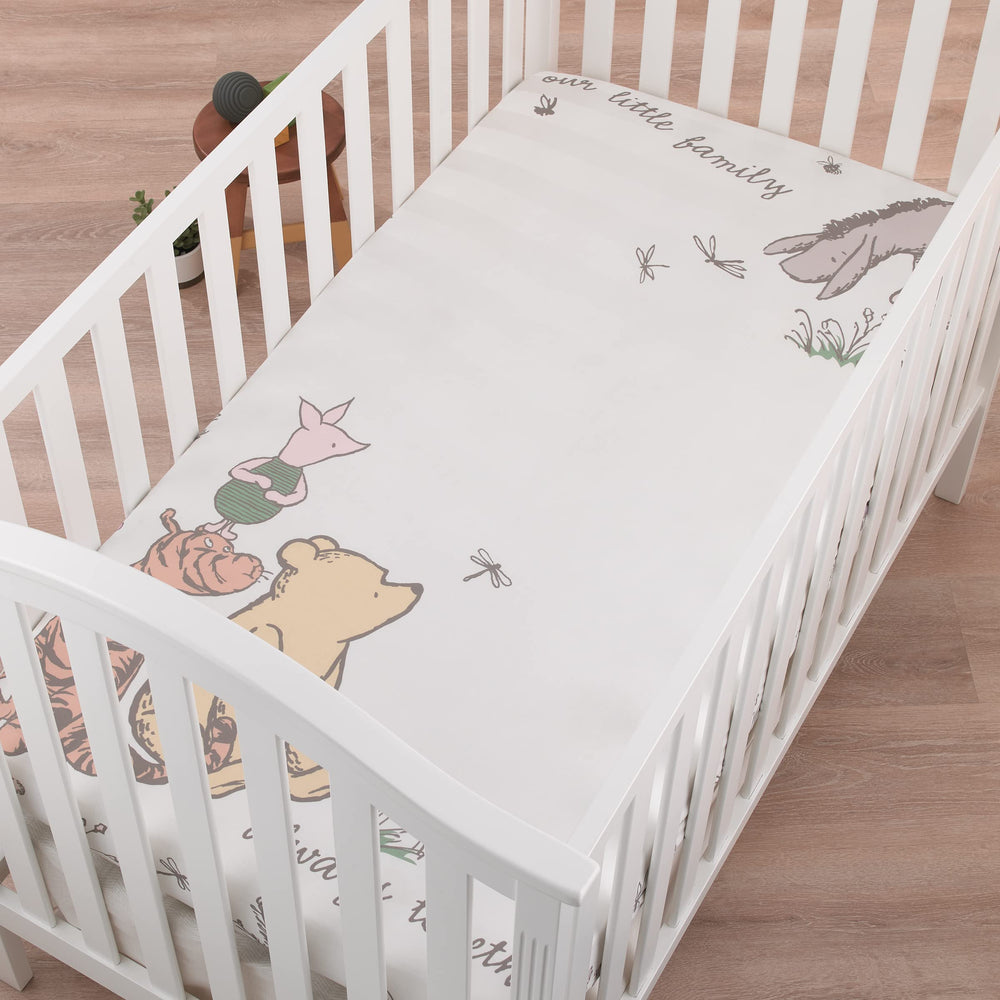 NoJo Disney Classic Pooh crib sheet close-up fabric detail for gentle nights.