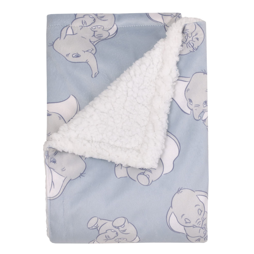 NoJo Disney Dumbo Sweet Little Baby Blanket pattern in light blue and white for cozy cuddles.