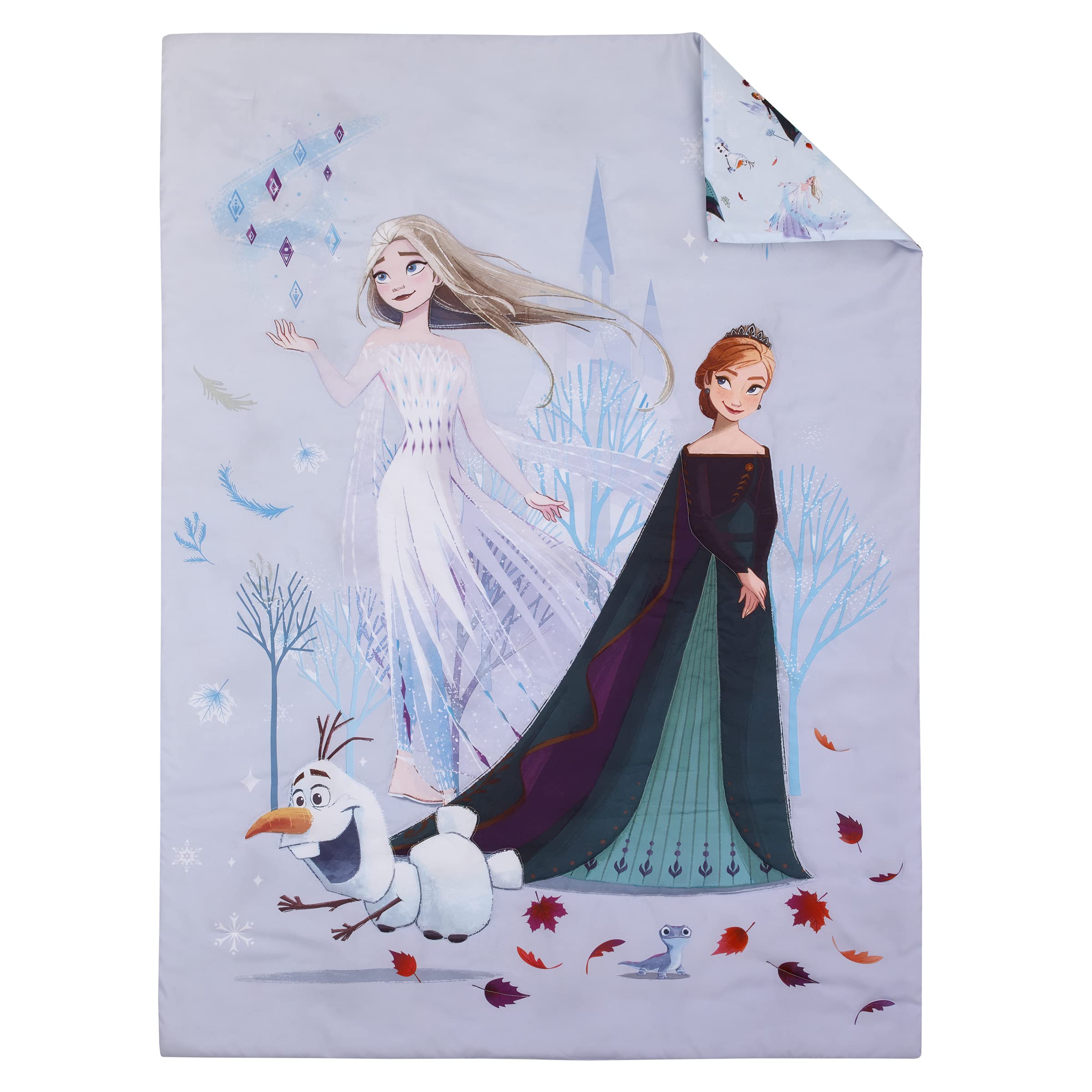 NoJo Frozen Winter Cheer fitted sheet on a toddler mattress for secure fit.