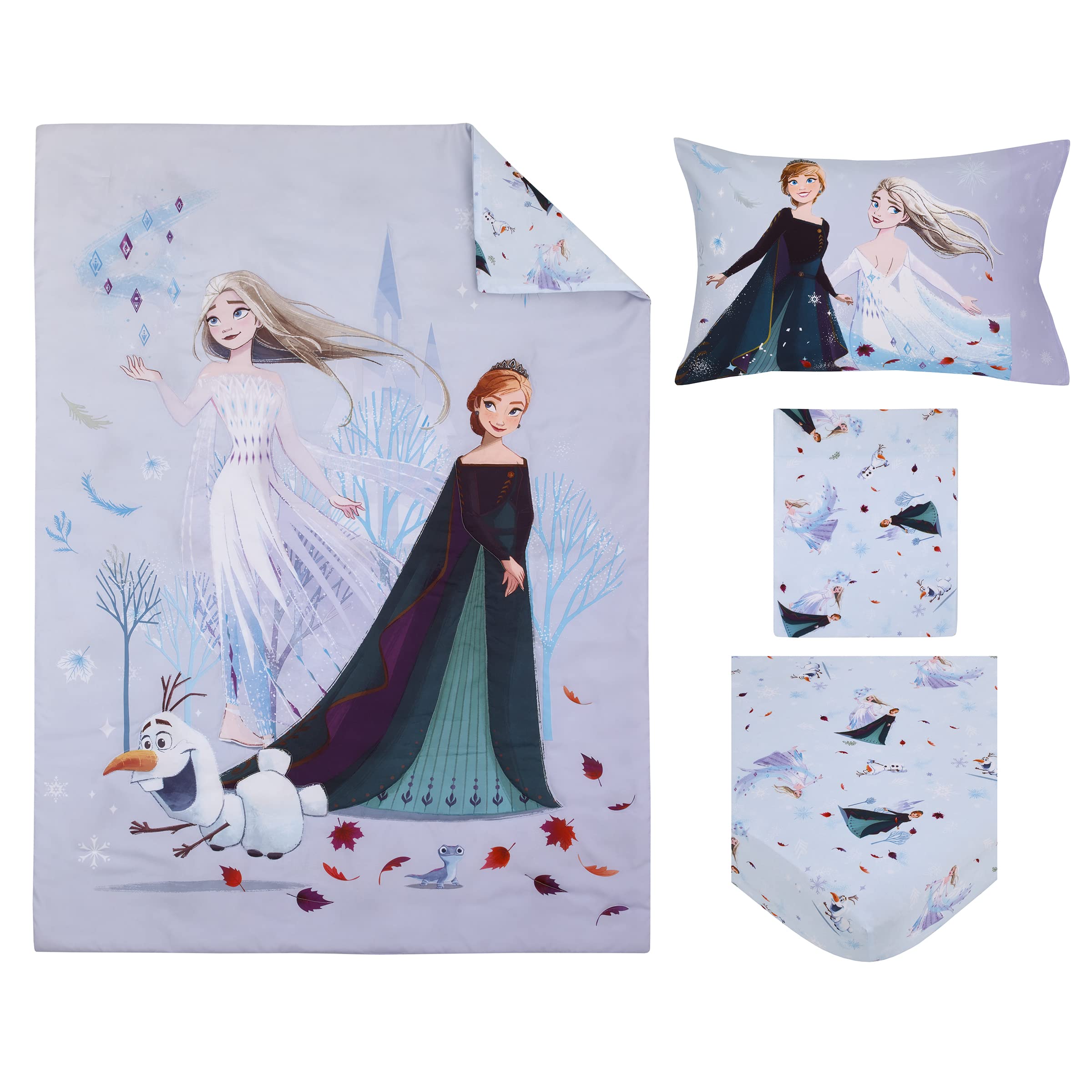 NoJo Disney Frozen Winter Cheer bed set fits 28x52 toddler beds securely.