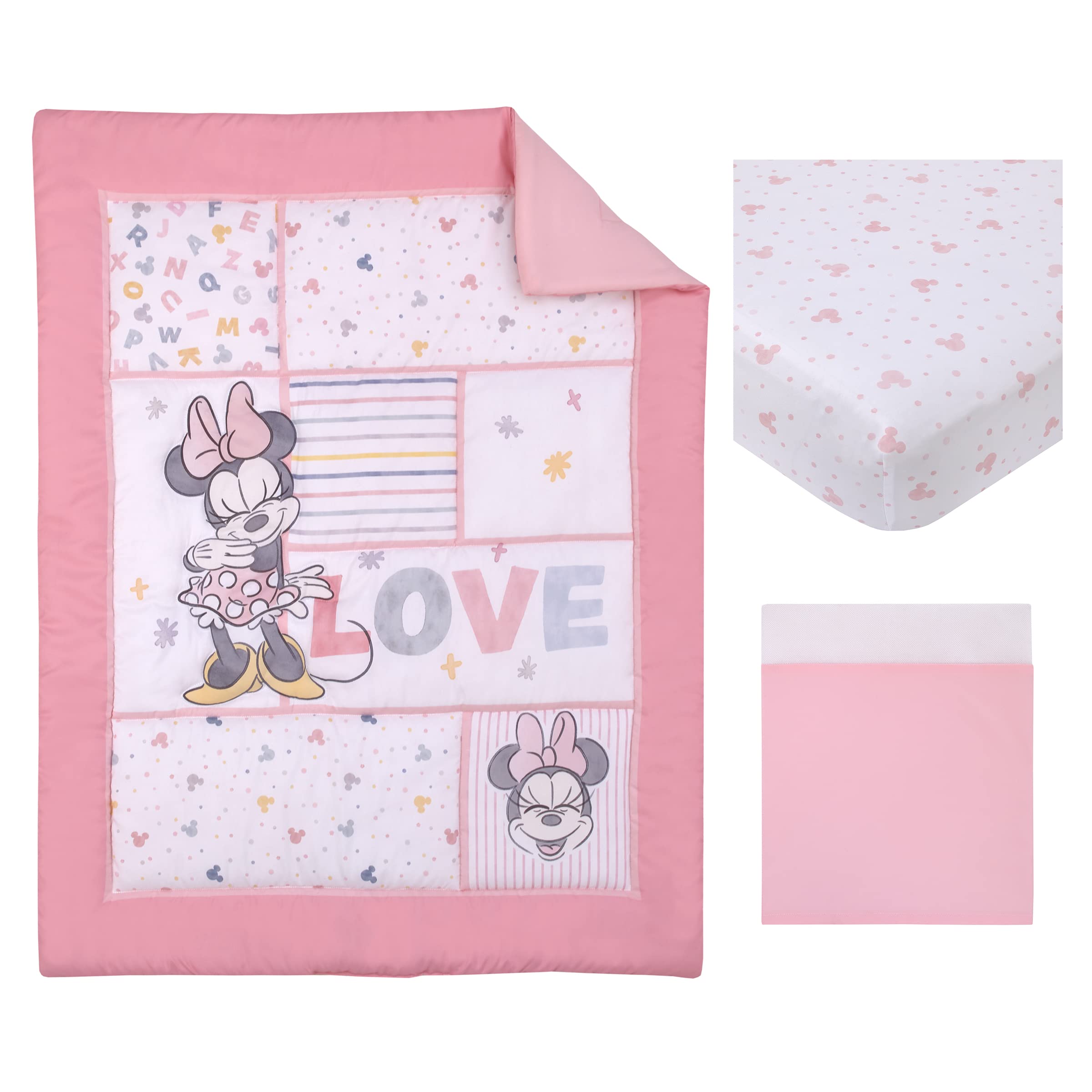 NoJo Minnie Mouse crib skirt 10-inch drop creates a tidy finished nursery look