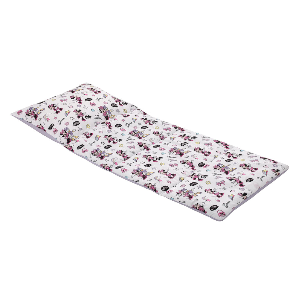 NoJo Disney Minnie nap mat with pillow attached for quick nap setup.