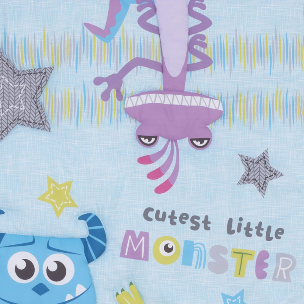 NoJo Monsters Inc color palette showing turquoise, green, purple, gray, and white for cohesive decor